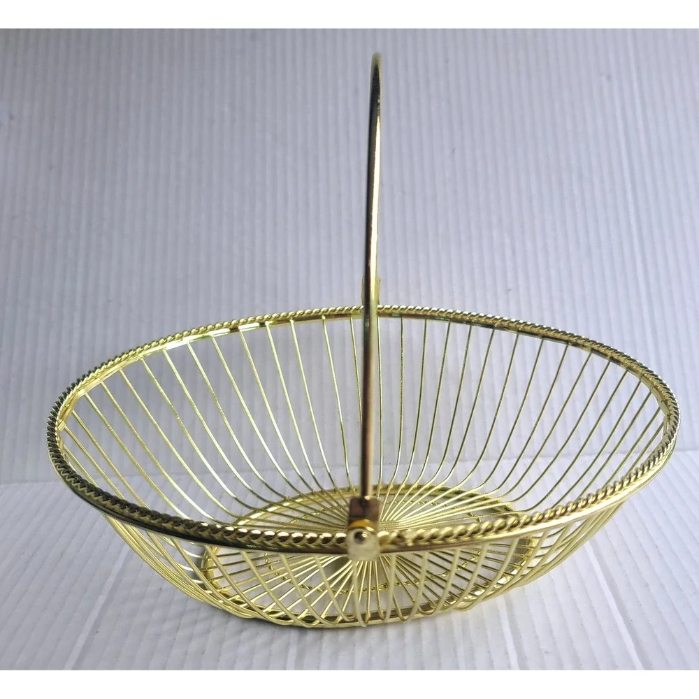 Gold Tone Wire Classic Oval Handled‎ Basket Mid Century Modern NEW